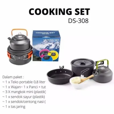 Paketan Alat Masak Kompor Camping Cooking Set DS 300 plus Kompor Kembang Portabel