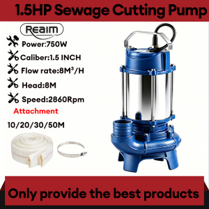 REAIM 3000W 2HP Heavy Duty Submersible Sewage Pump 220V Stainless Steel Cutting Pump for Septic Tank Drainage Irrigation