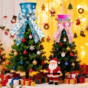 ADREE Có thể gấp gọn. Mũ trang trí đỉnh cây thông Noel Trang trí bằng nơ Họa tiết người bánh gừng Vật trang trí đỉnh cây thông Vải mềm mại. Mũ chóp cây thông Noel Bố cục đỉnh cây thông Noel