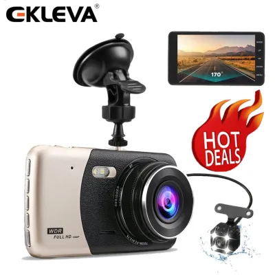 EKLEVA Dash Camera for CarsDash camCar Camera IPS Screen 4 inch Front and Rear Dual Channel Full HD 1080P Dashboard Cam Recorder 170 Wide Angle LED Night Vision G-sensorMotion DetectionLoop Record