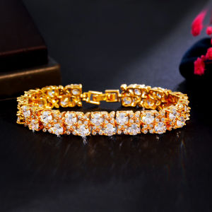SEQUITO Luxury Women Handmade Jewelry Yellow Gold Plated Full Pave Setting AAA Blue White Cubic Zircon Thai Style Adjustable Bracelet for Engagement Party B170