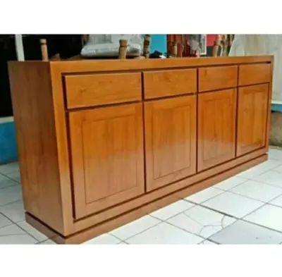 bufet tv minimalis laci atas full kayu jati asli ukuran 160x45x85