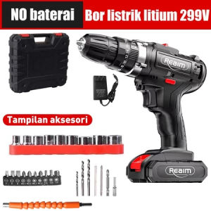 Powerful REAIM ! Drill Baterai Impact Set Inklusif Bisa Bor Tembok Beton & Besi - Dilengkapi Lampu LED untuk Kerja di Tempat Gelap Baterai Tahan Lama & Motor Kuat