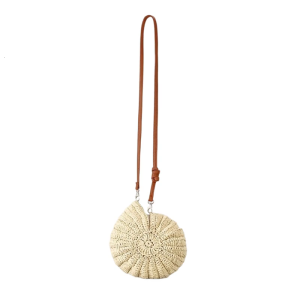 Handmade Natural Rattan Crossbody Bag Round Shoulder Bags with Drawstring Closure for Friendly Fashion Enthusiasts