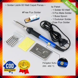 Solder Listrik 1 Set 60 Watt Komplit Murah Bagus Berkualitas Cepat Panas Taffware Iron Adjustable Temperature 60W Setara Dekko