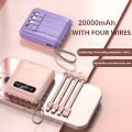 PowerBank Original 20000mAh Dengan 3 kabel pengisi daya Tampilan digital  Tipe C Micro Lightning USB LED Display Original Fast Charging Mini Real Capacity Bank Daya Pocket Size Powerbank Awet Tahan Lama. 