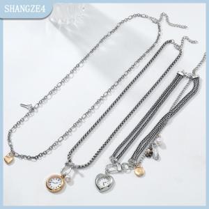 【SHANGZE4】 Thời Trang Pin Nút Key Trái Tim Mặt Dây Chuyền Vòng Cổ Cho Phụ Nữ Bohemian Phong Cách Đa-Hai Lớp Vòng Cổ Xương Đòn Chuỗi Trang Sức Phụ Kiện