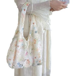 MOIRA หวาน กระเป๋าดอกไม้โดปามีน น้ำหนักเบา ความจุขนาดใหญ่ กระเป๋าสะพายไหล่ลูกไม้ อินสตาแกรม แบบเกาหลี กระเป๋าใต้แขนนางฟ้า ฤดูใบไม้ผลิฤดูร้อน