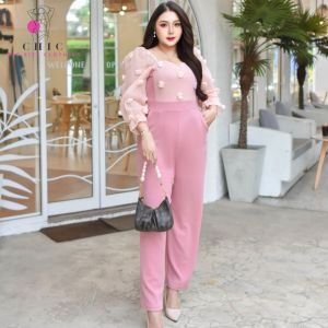Chic Big Size จั้มสูทขายาวสาวอวบ เสื้อผ้าสาวอวบ ชุดออกงานสาวอวบ แฟชั่นสาวอวบ  JL38