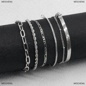 [COD] WEICHENG 6Pcs Fashion Chain Link Bracelets Set For Women Metal Snake Chain Twist Cuban Bracelet Punk Jewelry Gifts