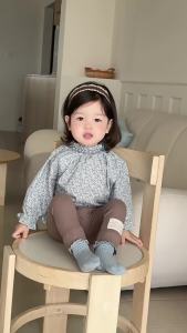 Girls spring clothing 2026 Korean-style childrens clothing floral doll shirt spring outfit two-piece set with leggings