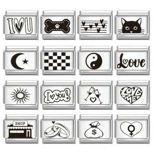 LuckyMan Italian Charm Bracelet Silver Y2K Cat Heart Valentines Day Star Moon Making DIY Stainless Steel Bracelet Fashion Vintage Punk Simple Korean K-Style Korean K-Style Italian Charm Bracelet Gold Making Diy Links Fit 9mm