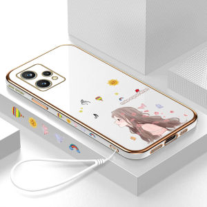 (With Lanyard) UCUC Phone Case For Realme 9 Pro Plus 5G /Realmi 9Pro+ realmi9pro+ Realme Narzo 50 Pro 5G Realmi Narzo50Pro 5G Case Cartoon Lovely Butterflies Girl Square Edge Plated Phone Shell Luxury Plating Soft Case