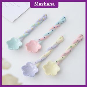 Mazhaha 1Pc Long Handle Spoon Cute Ice Cream Hand Painted Dessert Spoon with Long Handle Kitchen Tableware Accessories