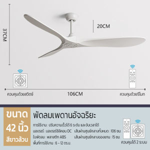 KKSAFE พัดลมเพดาน ใบพัด ABS ขนาด 42 นิ้ว 35W รุ่น NB-DS0142 สีขาว/ ลายไม้ มอเตอร์ระบบ DC
