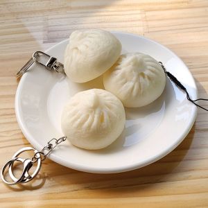 TIMIA Chinese Food Simulation Baozi Keychain Lifelike Mini Simulation Food Keychain Trend Pleats Steamd Baozi Keyring Bag Jewelry