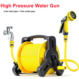 17.5M Garden Hose Reels Water Pipe Car Portable Shelf Bracket Household High Pressure Car Wash Storage Pipe Roll Rack