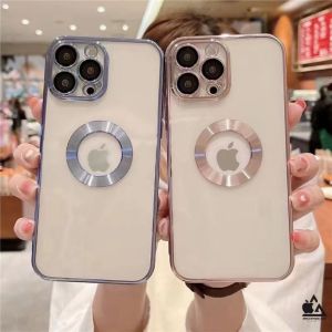 Premium Softcase Square Edge Clear Chrome iPhone 12 12 PRO MAX 11 PRO MAX XR 7 7+ 8 8+ SE 2 XS MAX Lensa Soft Case Logo Apple Krom Electroplated Camera Pelindung Kamera Softcase Silikon Jelly Clear Cover Bukan Hardcase Silicone