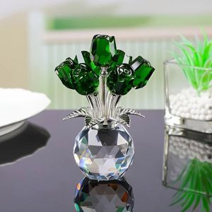 JURHOMIE Crystal Rose Sculpture Colorful Reflect Rose Bouquet Ornaments Romantic Small Rose Flower Figurines Valentines Day
