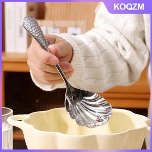 KOQZM Shell Shape Stainless Steel Spoon With Long Handle Ladle Restaurant Dessert Spoon Ice Cream Scoops Kitchen Accessories Tool