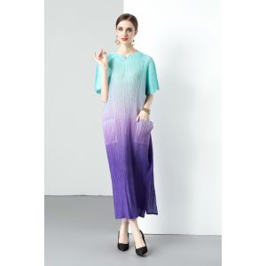 NOVA quality⭐One person one pleat ⭐※French fashion temperament gradual change long Miyake pleated dress 2025 spring new seven-cent sleeve slimming skirt women