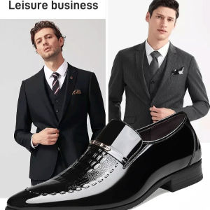 kawo123 Mens Patent Leather Business Shoes Crocodile Pattern Pointed Toe Leather Shoes Business Shoes