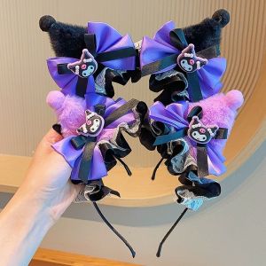 Kawaii Sanrio Plush Headband Kuromi Anime Cute Cartoon Plush Ear Head Band Hair Accessories Girl Gift