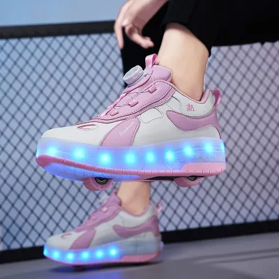 Four-Wheel Heelys Student Version Skates Retractable Transformative Shoes Children Spring and Summer Double Row Wheel Roller Skates