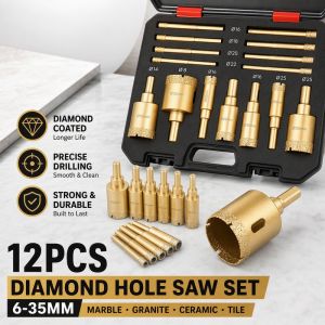 Warm.home-MY Diamond Hole Saw Drill Bit Set M10 Thread Brazed Core Bits Multi Size For Granite Marble Ceramic Tile Wet Dry Cutting
