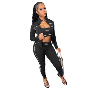 original alo New European and American womens casual and fashionable sportswear set breathable sweat-wicking and slim-fitting yoga three-piece outfit