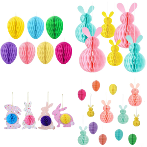 4/6/7Pcs Bunnies Eggs Shape Paper Honeycomb Ornament Festival Hanging Decorations For Wedding Birthday Party Decoration