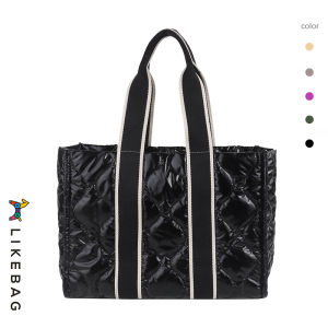 LIKEBAG กระเป๋าแฟชั่นสตรีออกแบบเฉพาะกระเป๋าถือลงกระเป๋าผ้าฝ้ายโลหะกระเป๋าสะพายไหล่ความจุขนาดใหญ่แบบพกพา