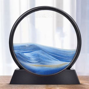 Tranh Cát Di Chuyển Nghệ Thuật Kính Hình Tròn Đồng Hồ Cát 3D Khung Cát Chảy Trưng Bày Chuyển Động Biển Sâu 7Inch Để Trang Trí Nhà Cửa