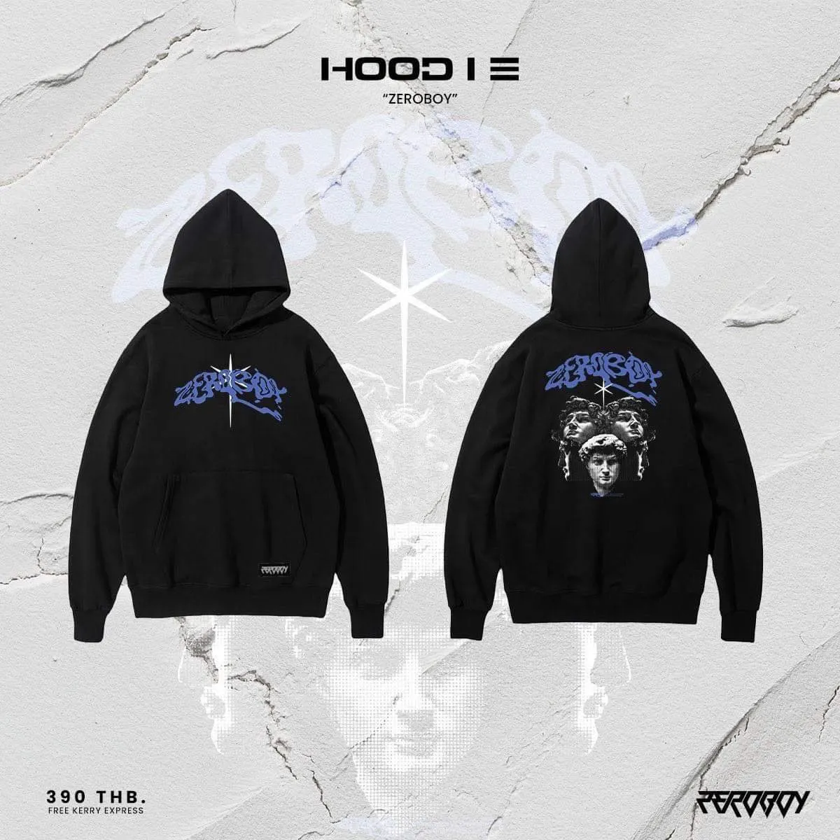 ZEROBOY - เสื้อ Hoodie  11 ลายสกรีน หน้า - หลัง ผ้าสำลีขนาดฟรีไซด์ใส่ได้ทั้งชายและหญิง