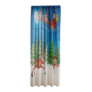 Seasonal Decorative Blackouts Curtains Christmas Print Polyester Fabric Washable Window Treatments