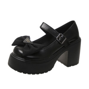 Sizes 35-42 French Thick Heel Mary Jane Shoes Womens New Buckle Bow Leather Shoes