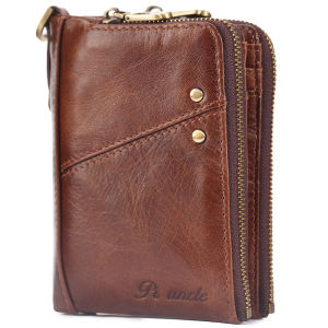 Most Popular PIUNCLE Brand Casual Vintage Cowhide Mens Thin Wallet Genuine Leather Designer Male Zipper Money Purse Thin Wallets Coin Money Pocket Cards Holder Short Wallet Clutch Bags Mens Leather Wallets for Money and Cards Purse Zipper Soft