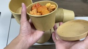 Disposable Kraft Tubs with Paper Lid 8-26oz Waterproof Oil-Proof for Soup Salad Ice Cream Biodegrada