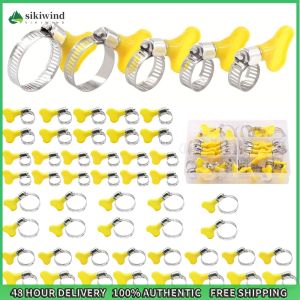 Sikiwind 48 Piece 8-29mm Stainless Steel Worm Gear Hose Clamp Key-Type Key Handle Hose Clamp Adjustable for Pipe Fuel Line Plumbing Automotive