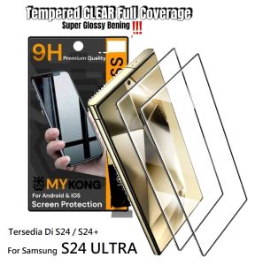 2024 - Mykong Tempered ORIGINAL CLEAR Samsung S24 Ultra / S24 / S24FE S24+ Ai Temperd Bening Full Cover Ful List Hitam Black ORI Tempred Glass Kaca Anti Dust ESD Bekas sidik Jari 4G 5G Galaxy FE STATIC KINGKONG A i S24Ultra Plus S 24 2 4 FE