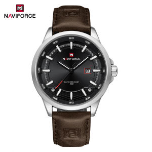 Naviforce Đồng hồ thạch anh chính hãng cho nam thanh lịch dây da đơn giản lịch dạ quang mặt đồng hồ tròn đồng hồ nam không thấm nước 30M nf9248l
