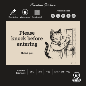 Please Knock Door Before Entering. Sila Ketuk Pintu Sebelum Masuk. 请敲门后再进来. Sticker Sign Signage. Special Cute Design.