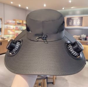 หมวกกันแดดปีกกว้าง ขนาดใหญ่ หมวกทำความเย็นแบบชาร์จได้สำหรับผู้ชาย สำหรับการตั้งแคมป์กลางแจ้ง เดินป่า หมวกตกปลาชาร์จพลังงานแสงอาทิตย์แห้งเร็ว