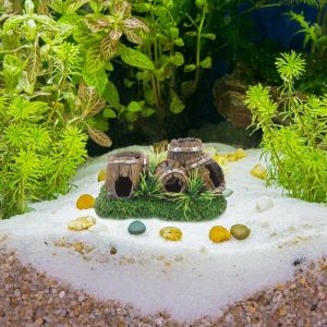 TEA7146 จำลองจำลองจำลอง เครื่องประดับตู้ปลาที่ซ่อนอยู่ เป็นรูกลวง เรซิน ที่พักพิงสำหรับสัตว์เลี้ยงในน้ำ งานฝีมืองานประดิษฐ์ สร้างสรรค์และสร้างสรรค์ ถังปลาบาร์เรล กุ้งรูปกุ้ง