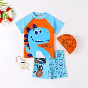 Đồ bơi cho bé trai rời 1-6 tuổi tuổi in hình khủng long và chữ RIDE có kèm mũ vải co giãn cực tốt màu sắc tươi sáng