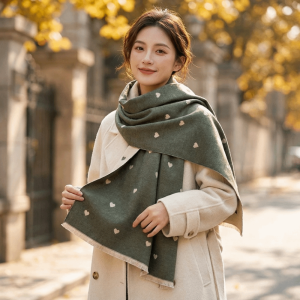 BNU0349 Soft Double Sided Heart Pattern Scarf Elegant Vintage Style Wrap Scarf Fashion Comfortable Warm Shawl Women