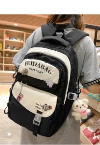 Domtt กระเป๋าเป้สะพายหลังทูโทน รุ่น TB9080 สีน่ารัก ช่องใส่ของเยอะ แถมฟรี*พวงกุญแจหมีและเซตเข็มกลัด 4 สี