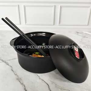 ( Gratis Sumpit ) 4 PCS Mangkok Ramen Tutup Anti Lengket - Mangkok Tutup - Mangkuk Ramen Hitam - Mangkok plastik anti pecah