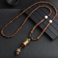 VBNFH Women Men Jewelry Nepal Buddhist Fish Pendant Wood Beads Long Necklace Necklace. 