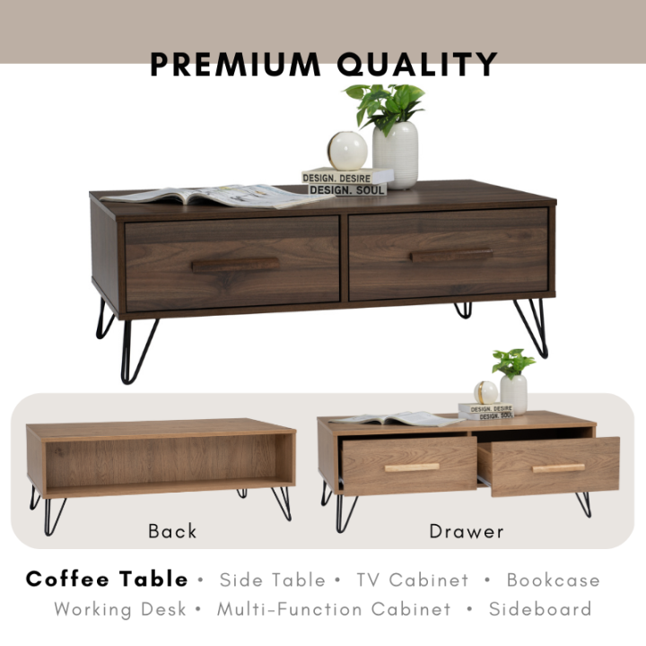Alora Furniture - SAMOS Coffee Table With Drawer / Meja Kopi Kaki Besi ...